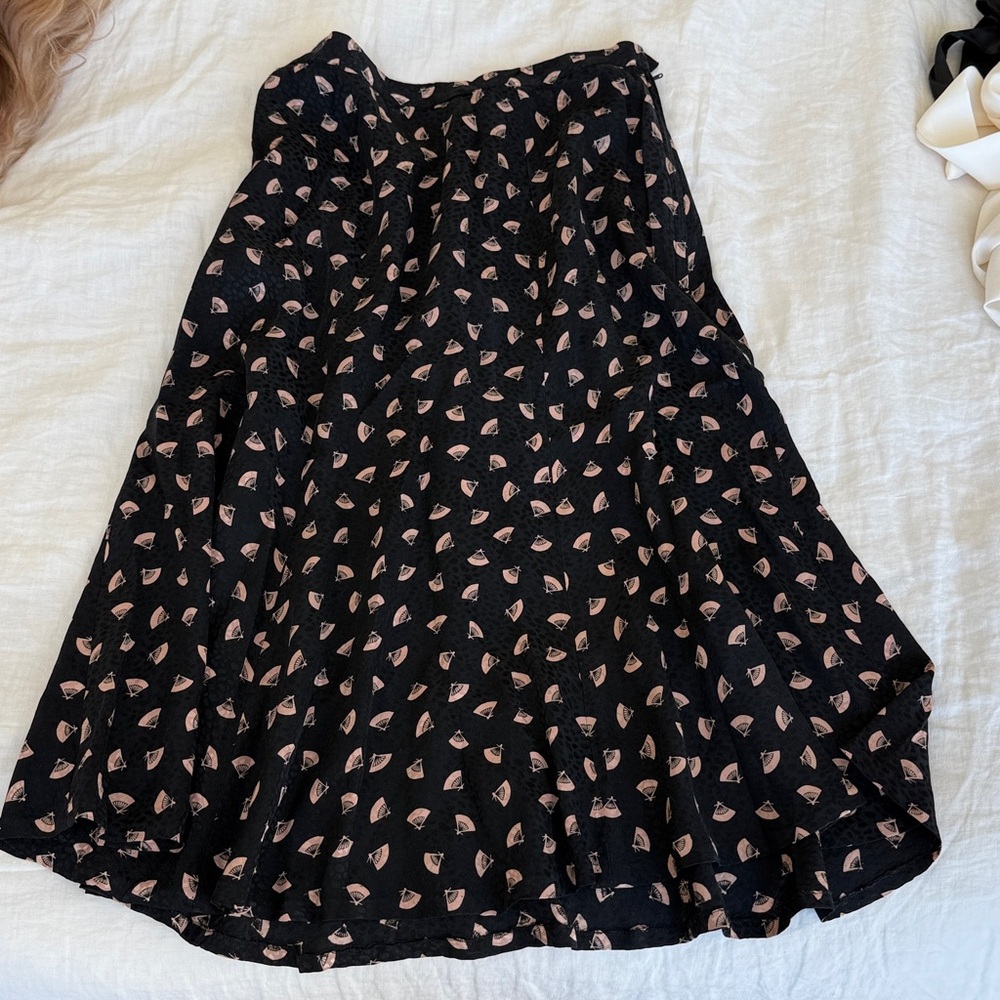 Black silk Skirt with Pink fans